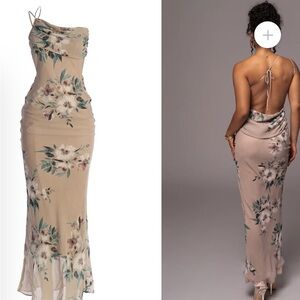 JLUXLABEL Floral Backless Maxi Dress - Beige and Green